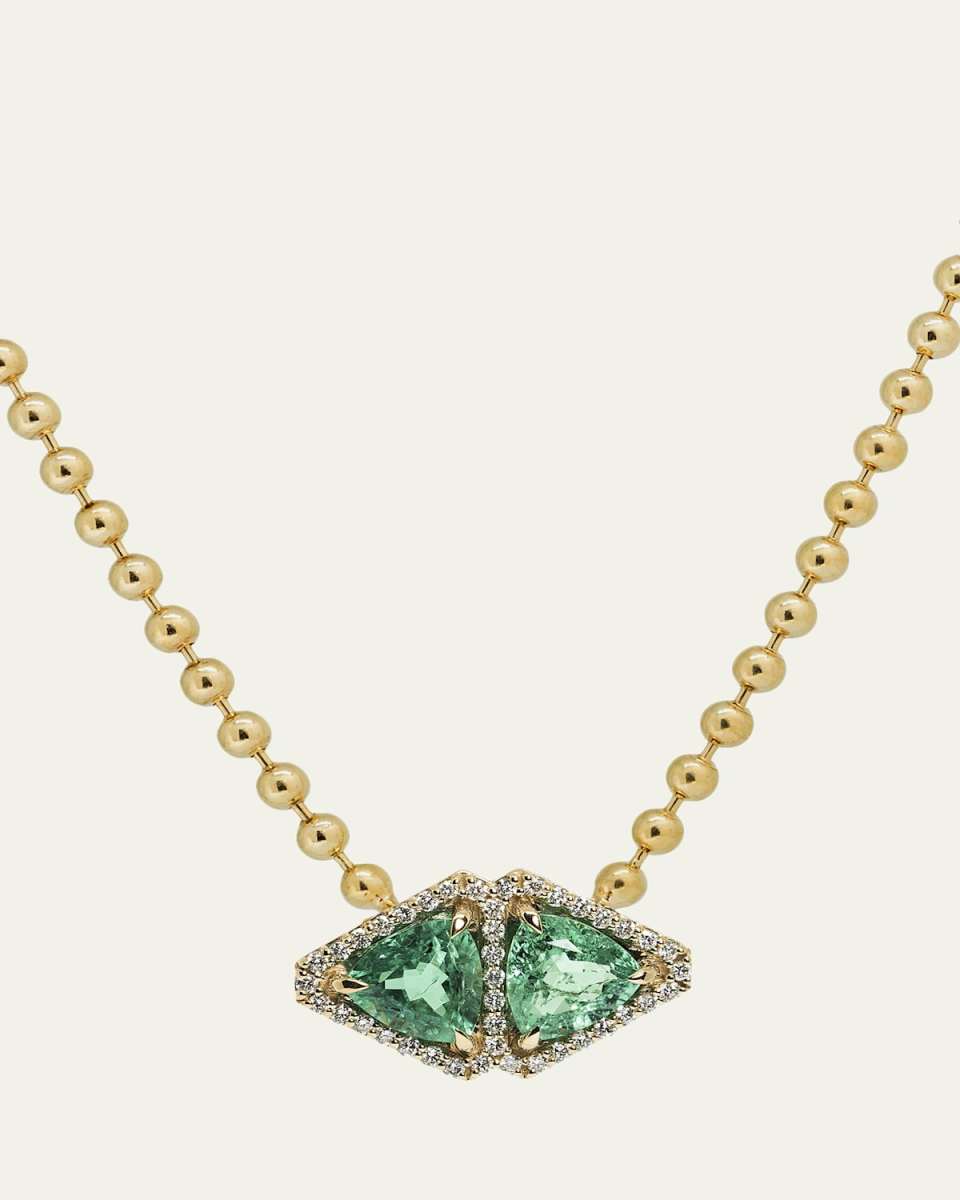 Pave Emerald East West Trillion Necklace with Lab-Grown Diamonds